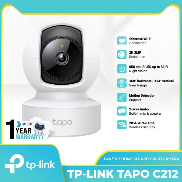 Cctv TP-Link TAPO C212 Home Security Wi-Fi Pan and Tilt Camera 3MP, 2K