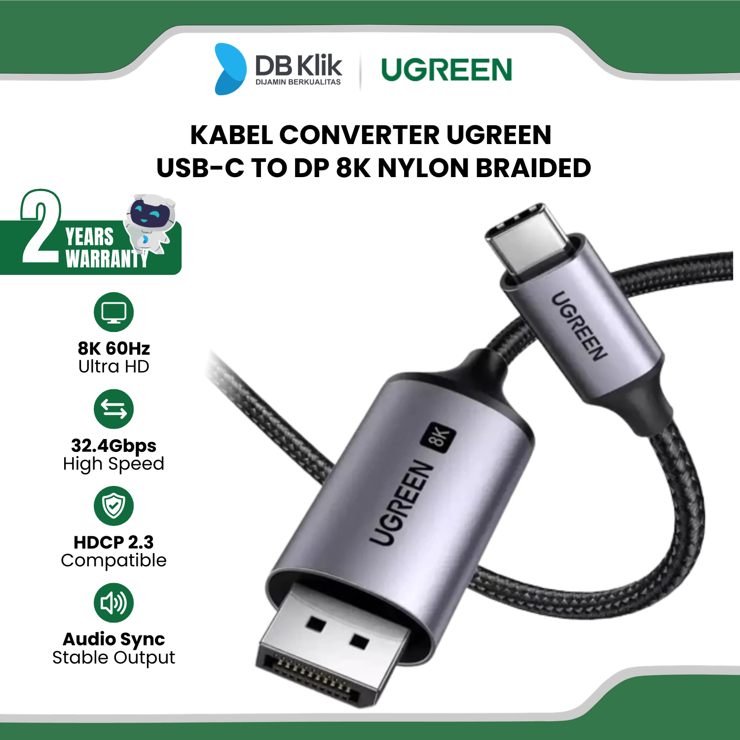 Kabel Converter UGreen USB-C to DP 8K Nylon Braided