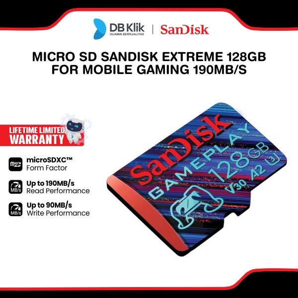 Micro SD SanDisk Extreme 128GB For Mobile Gaming 190MB/s (SDSQXAA-128G-GN6XN)