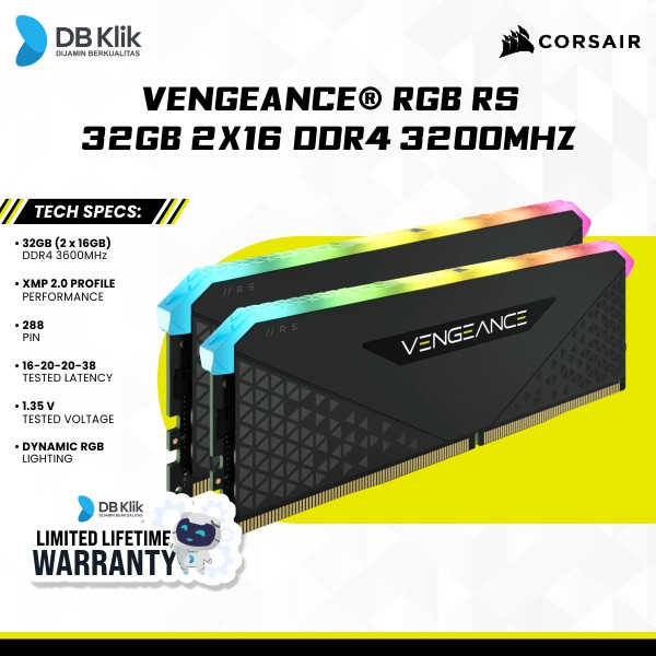 RAM CORSAIR VENGEANCE RGB RS DDR4 32GB 2X16 3200MHz CMG32GX4M2E3200C16