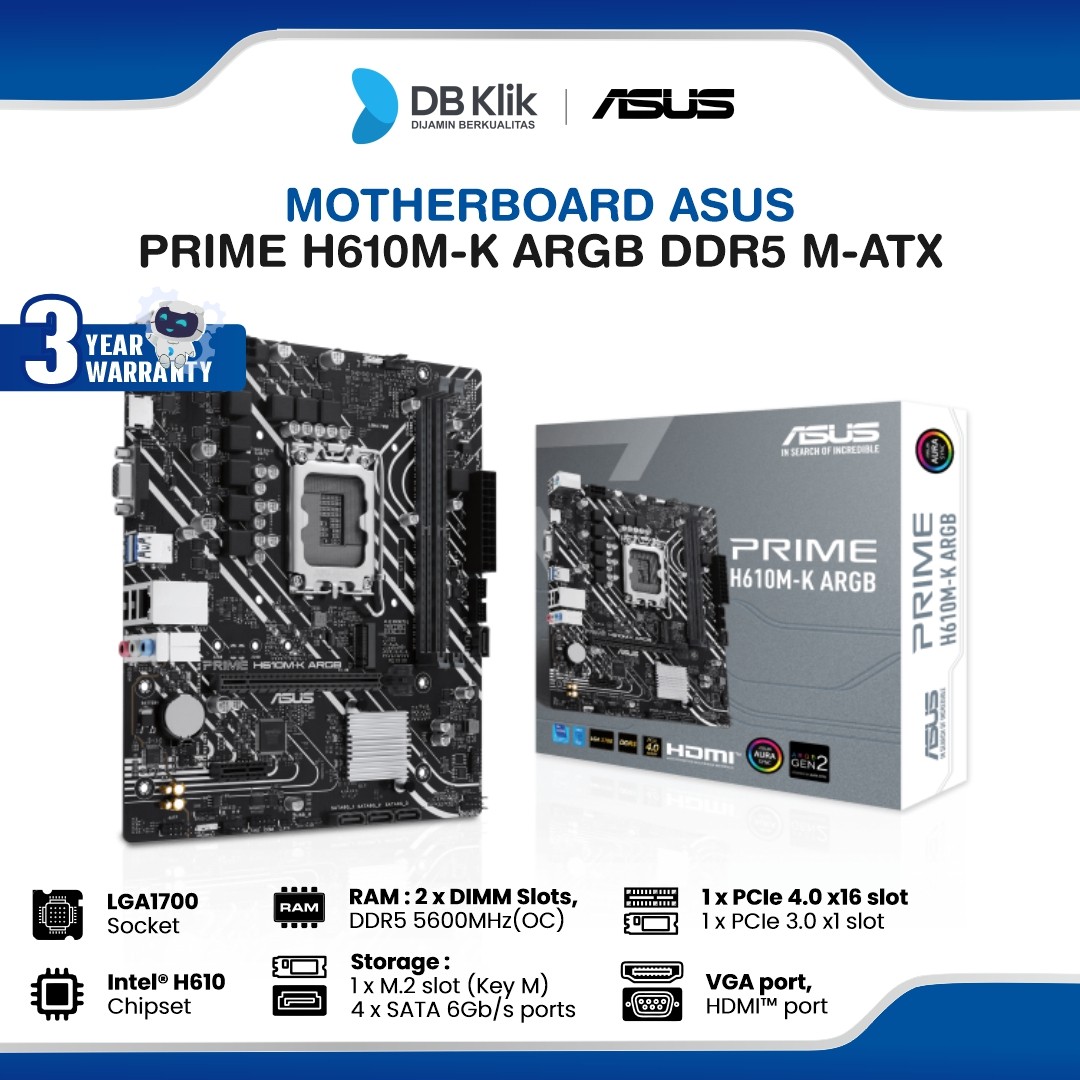 Motherboard ASUS PRIME H610M-K ARGB DDR5 M-ATX