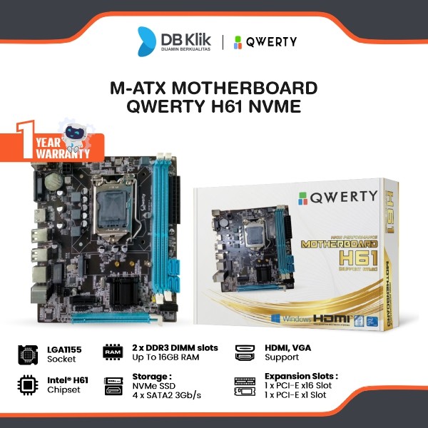 Motherboard Qwerty H61 Nvme LGA1155 Micro-Atx Ddr3