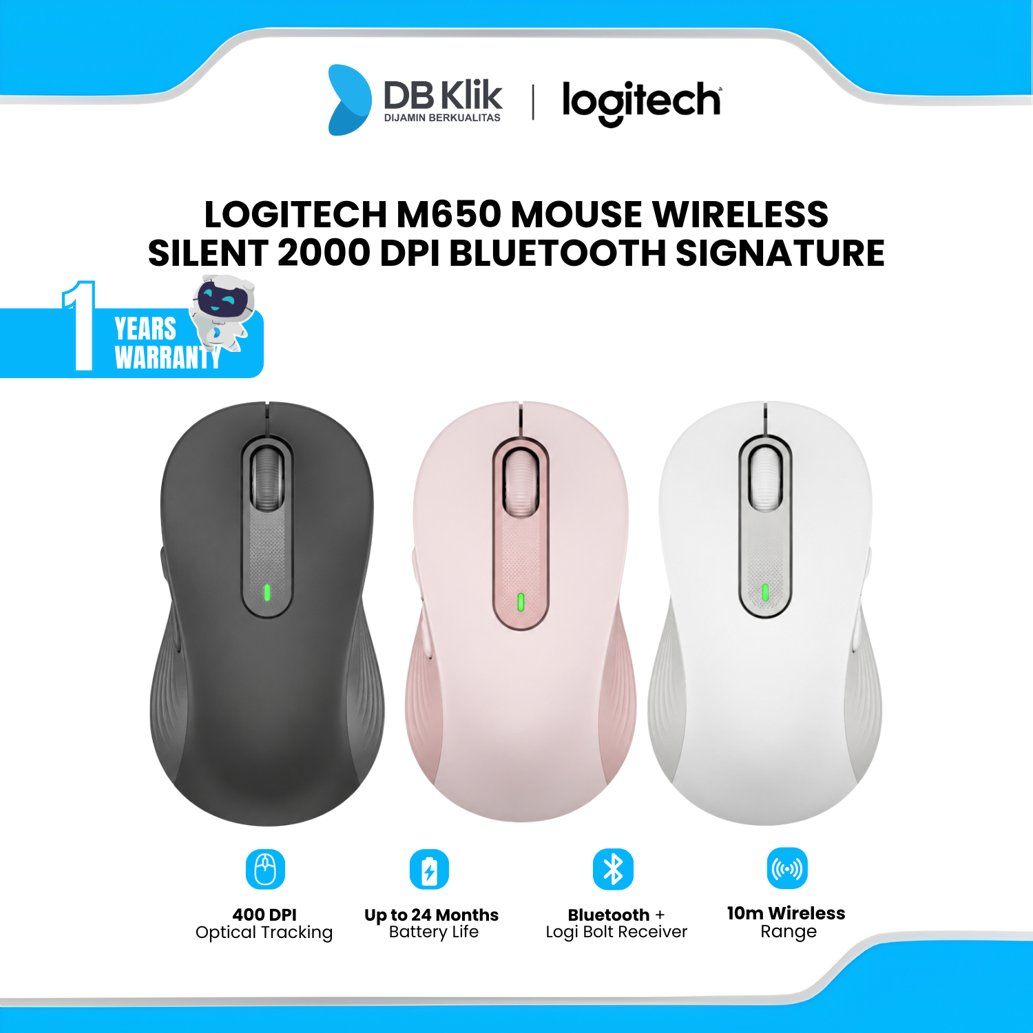 Mouse Logitech M650 Signature Wireless and Bluetooth 2000DPI