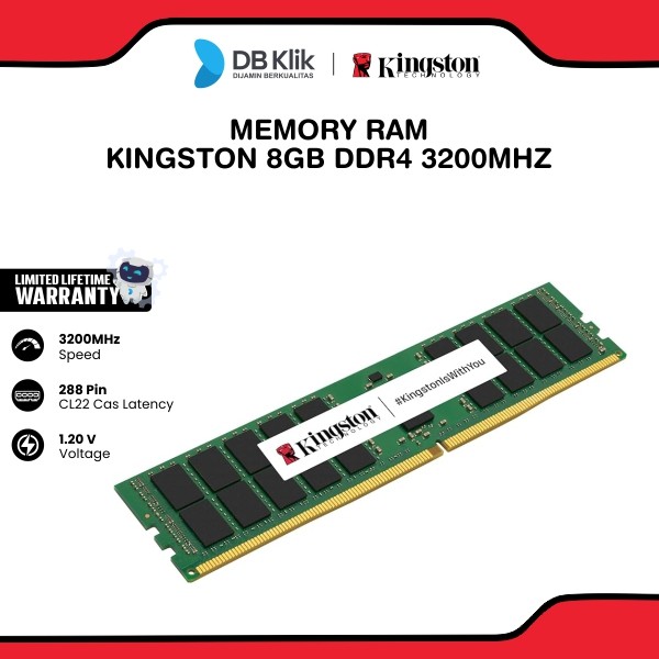 Memory Ram Server KSM32ES8/8HD Kingston Ddr4 8GB 3200Mhz ECC Unbuffered CL22 288-Pin DIMM 1.2V Single Rank