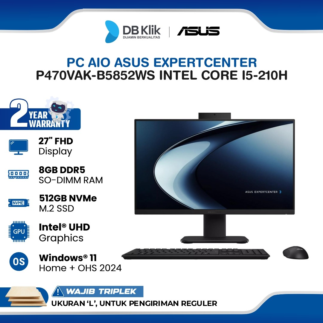 PC AIO ASUS ExpertCenter P470VAK-B5852WS INTEL Core i5-210H 8GB DDR5/512GB M.2 NVMe INTEL UHD NO DVD Windows 11 Home + Microsoft Office Home Student 2024 27" FHD