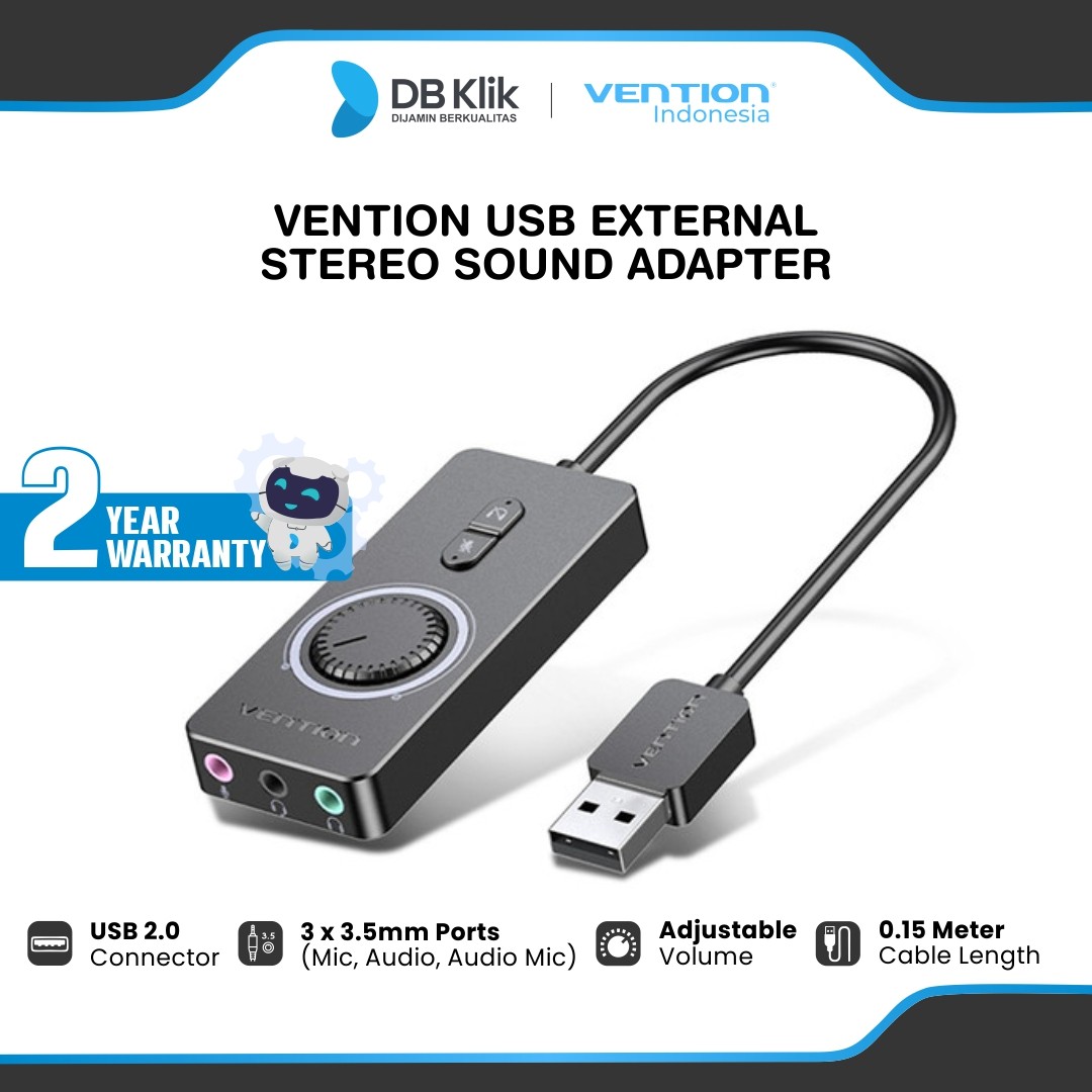 Sound Adapter Vention USB 2.0 External Stereo with Volume Control - Black, 0.15M (CDRBB)