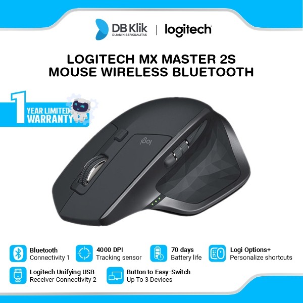 Logitech MX Master 2S Mouse Wireless Bluetooth 4000 DPI Rechargeable ...