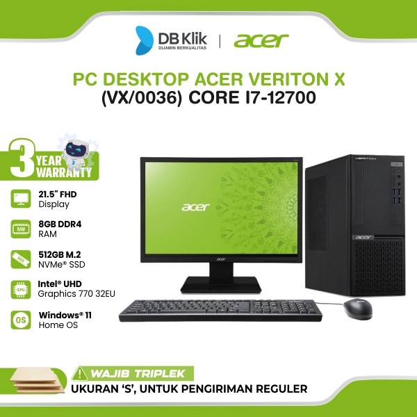 Pc Desktop Acer Veriton X (VX/0036) Core i7-12700 8Gb 512Gb Ssd Windows 11 Home + Monitor 21,5"