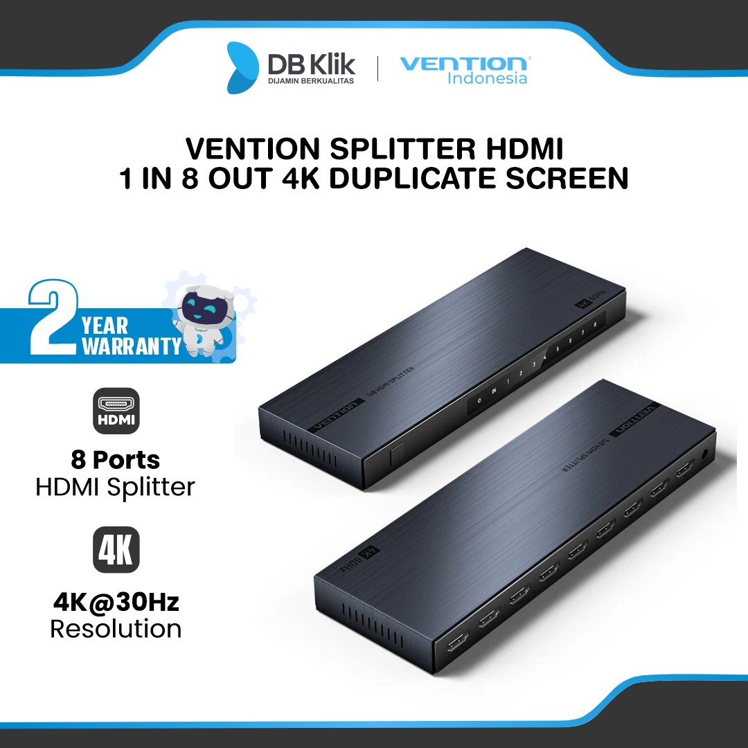 Vention Splitter HDMI 1 in 8 out 4K Duplicate Screen Aluminium Alloy - Black (AKQB0)