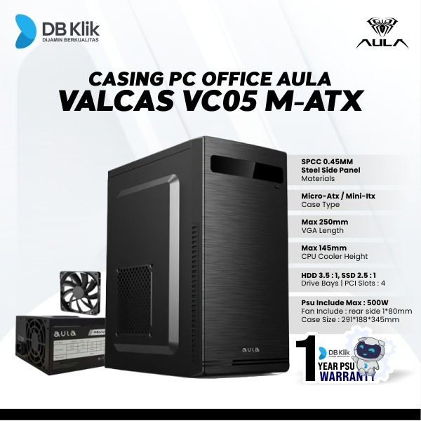 Casing PC Office AULA VALCAS VC05 m-Atx Include PSU 500w - Case PC