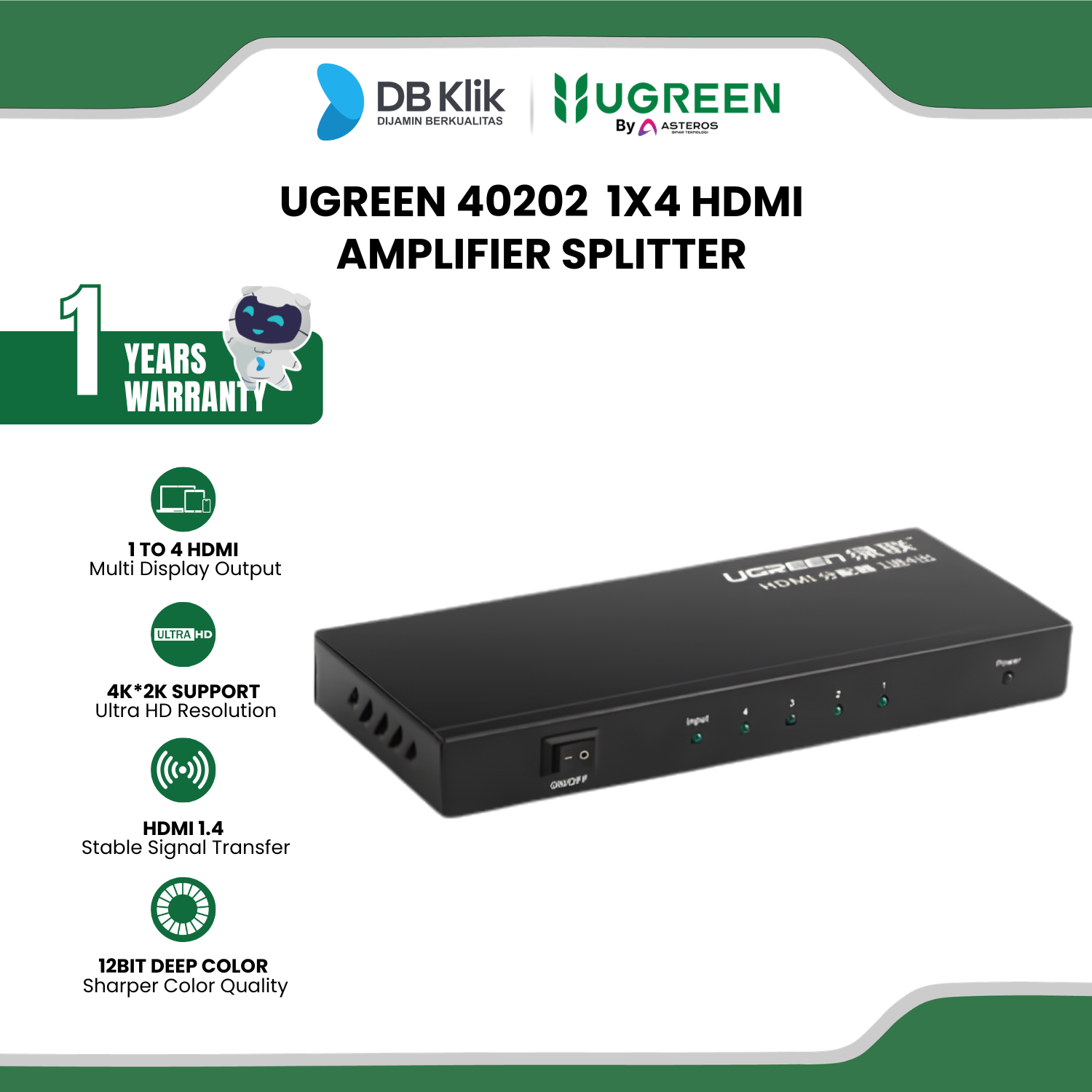 Splitter Hdmi Amplifier UGreen 40202 - Splitter 40202 1x4 HDMI Out