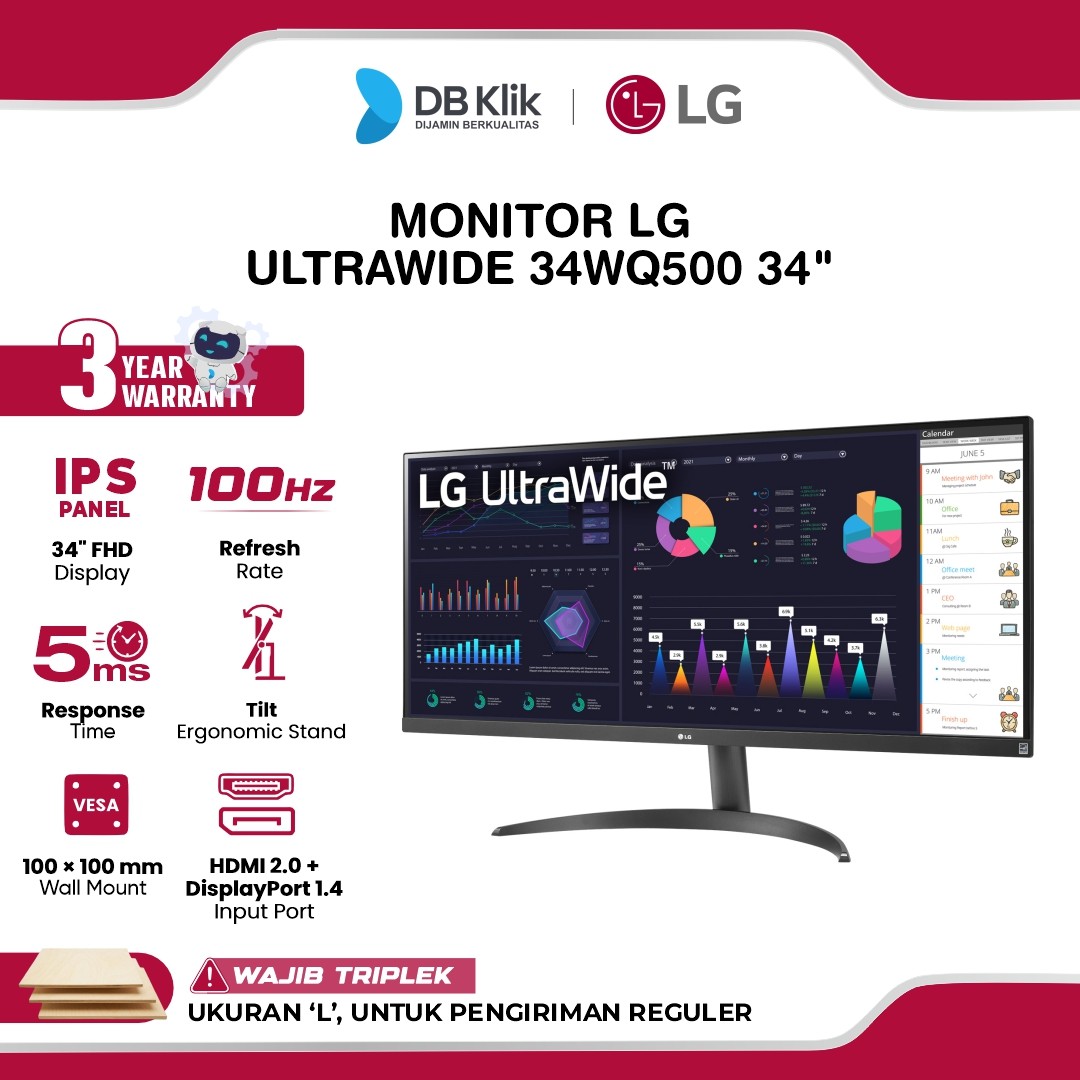 Monitor LG UltraWide 34WQ500 34" FHD IPS 100Hz 5ms AMD FreeSync HDR400 HDMI DP