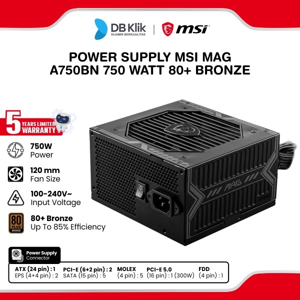 Power Supply MSI MAG A750BN 750 Watt 80+ Bronze