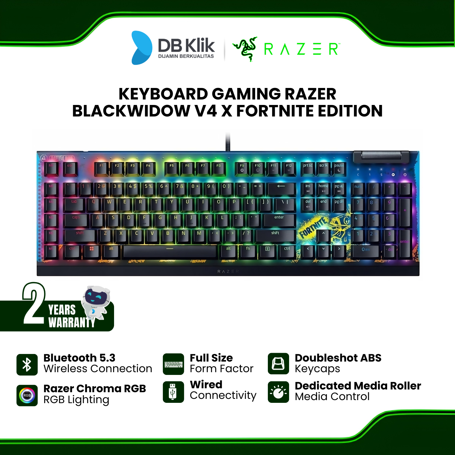 Keyboard Gaming RAZER BLACKWIDOW V4 X Fortnite Edition Yellow Switch Wired (RZ03-04703600-R3M1)