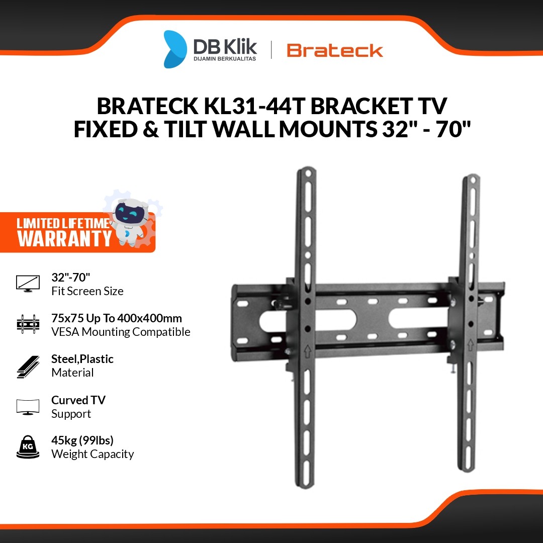 Brateck KL31-44T Bracket TV Super Economy Fixed & Tilt Wall Mounts for 32" - 70"