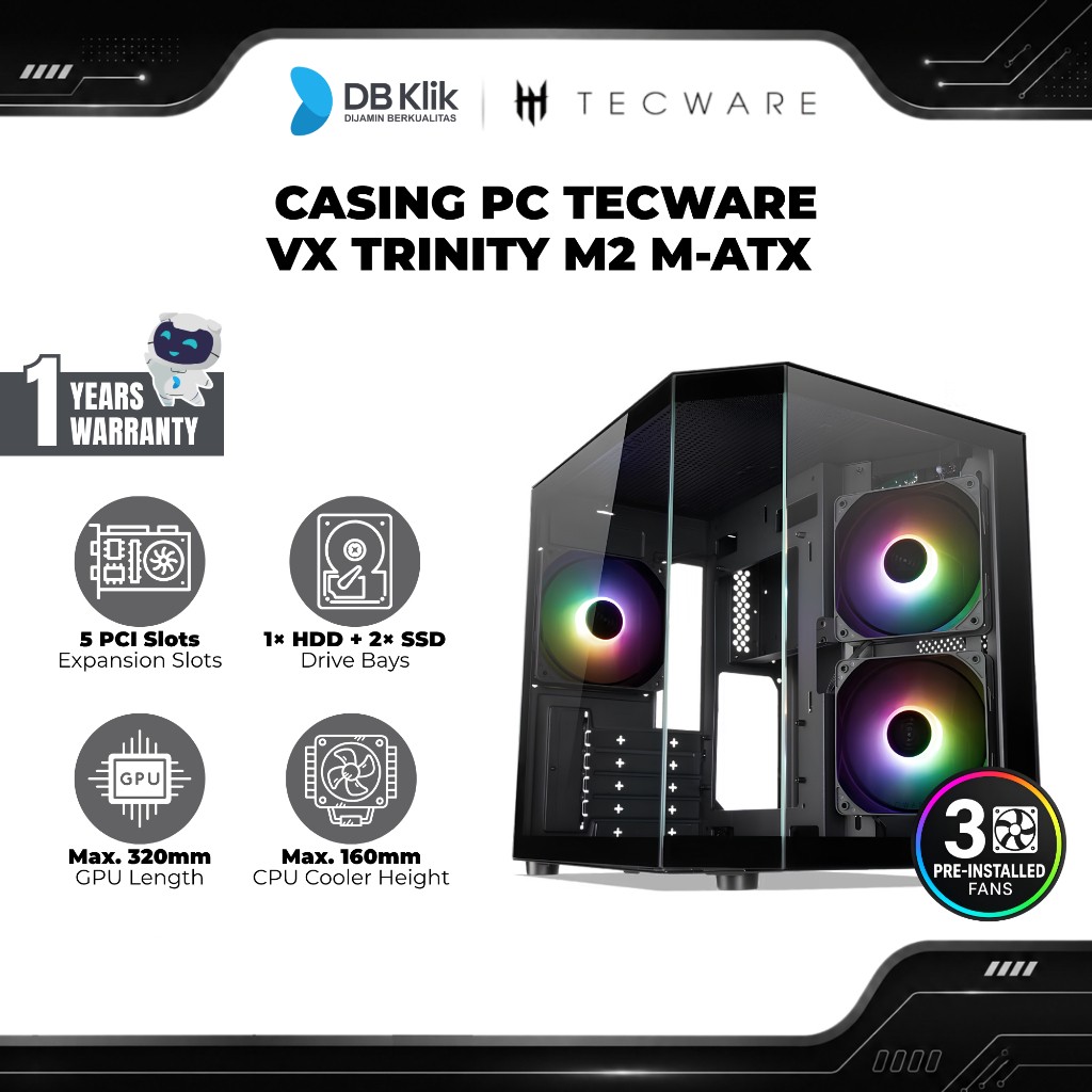 Casing PC Tecware VX Trinity M2 M-ATX (Pre-Installed 3 ARGB Fan)