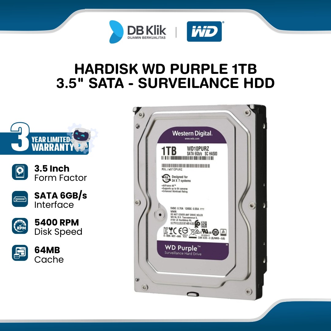 Hardisk WD PURPLE 1TB 3.5 Inch SATA - Surveilance HDD