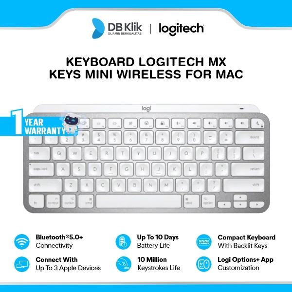 Keyboard Logitech MX Keys MINI Wireless & Bluetooth for MAC - Pale Grey