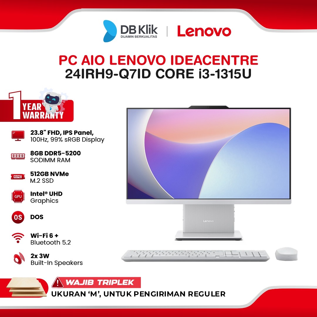 PC AIO Lenovo IdeaCentre 24IRH9-Q7ID INTEL Core i3-1315U 8GB DDR5/512GB M.2 NVMe INTEL UHD DOS NO OHS 24" FHD IPS - Cloud Grey