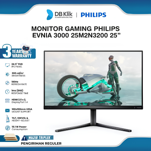 LED Monitor Gaming Philips Evnia 3000 25M2N3200 25" IPS Fhd 180Hz 1ms Ergo Stand Hdmi Dp