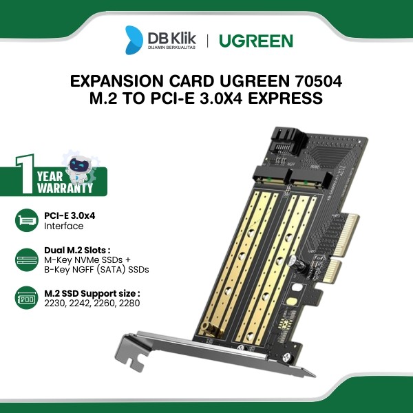 Express Card SSD UGreen Expansion M.2 M-Key NVMe + M.2 B-Key NGFF To PCI-E 3.0x4 (70504)