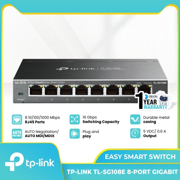 Easy Smart Switch TP-Link TL-SG108E 8-Port Gigabit - TPlink SG108E