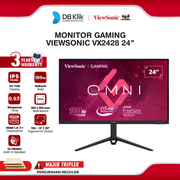 Monitor Gaming VIEWSONIC VX2428 24" IPS FHD 180Hz 0.5ms Built in Speaker HDR 10 HDMI DP
