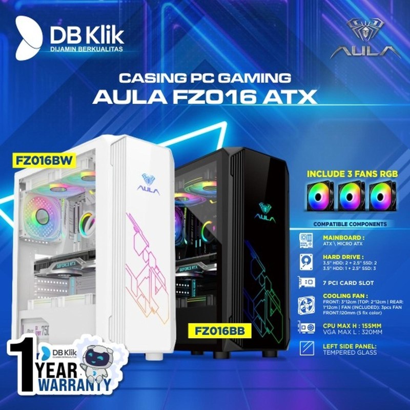 Casing PC AULA FZ016 ATX (Pre-Installed 3 RGB Fan)