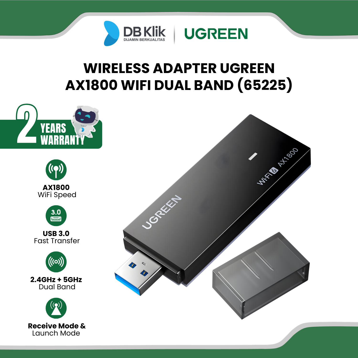 Wireless Adapter UGreen AX1800 WIFI Dual Band (65225)