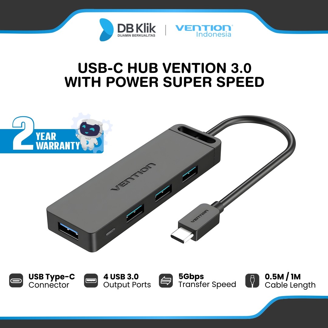 USB C Hub Vention 3.0 With Power Super Speed 0.5M / 1M - USB C Hub Type C to USB Black TGKBD / TGKBF