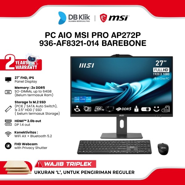Pc Aio MSI Pro AP272P 936-AF8321-014 Barebone Only NO-Processor NO-Ram NO-Storage NO-OS 27" Fhd