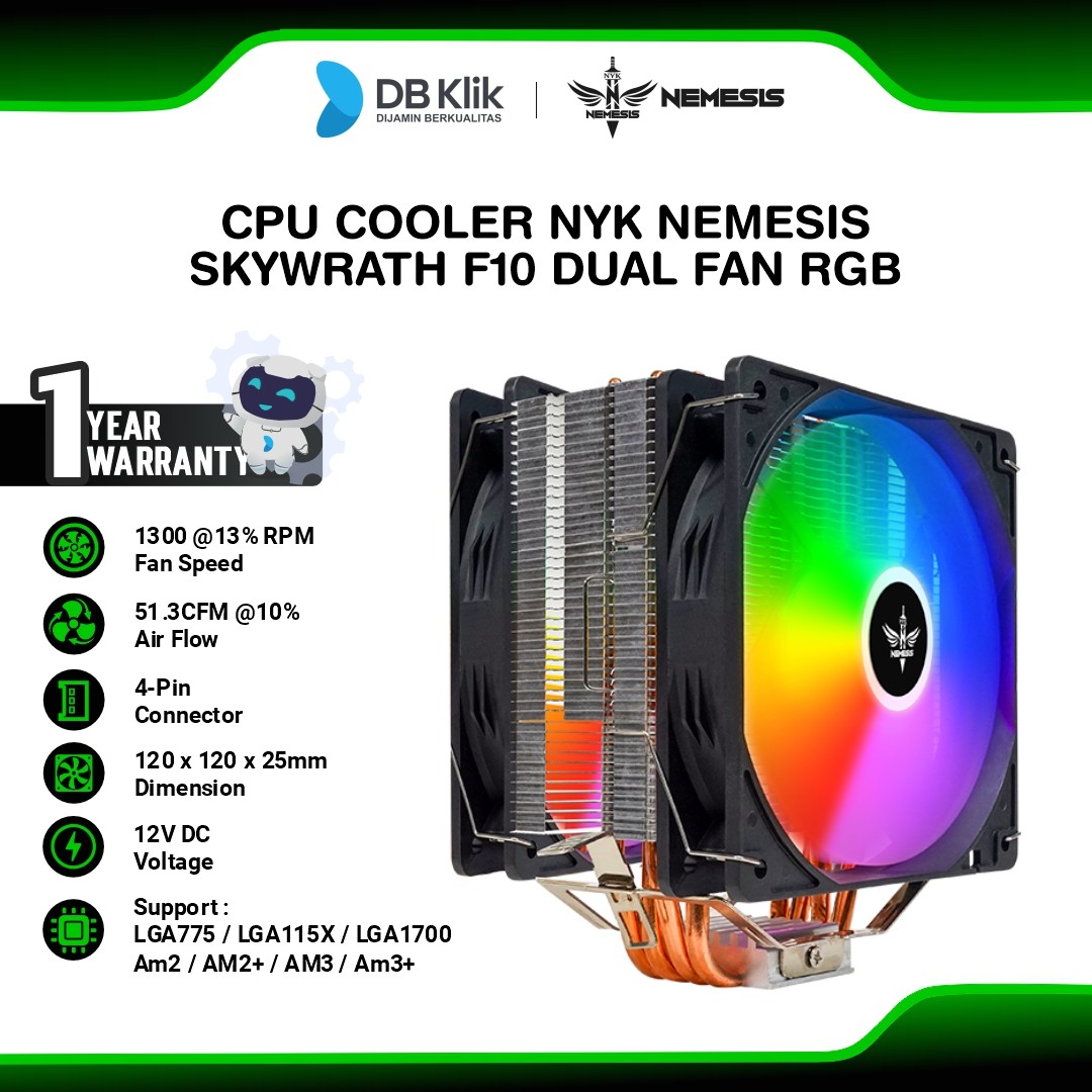 CPU Cooler NYK Nemesis Skywrath F10 12cm Dual Fan RGB (FN PF10)