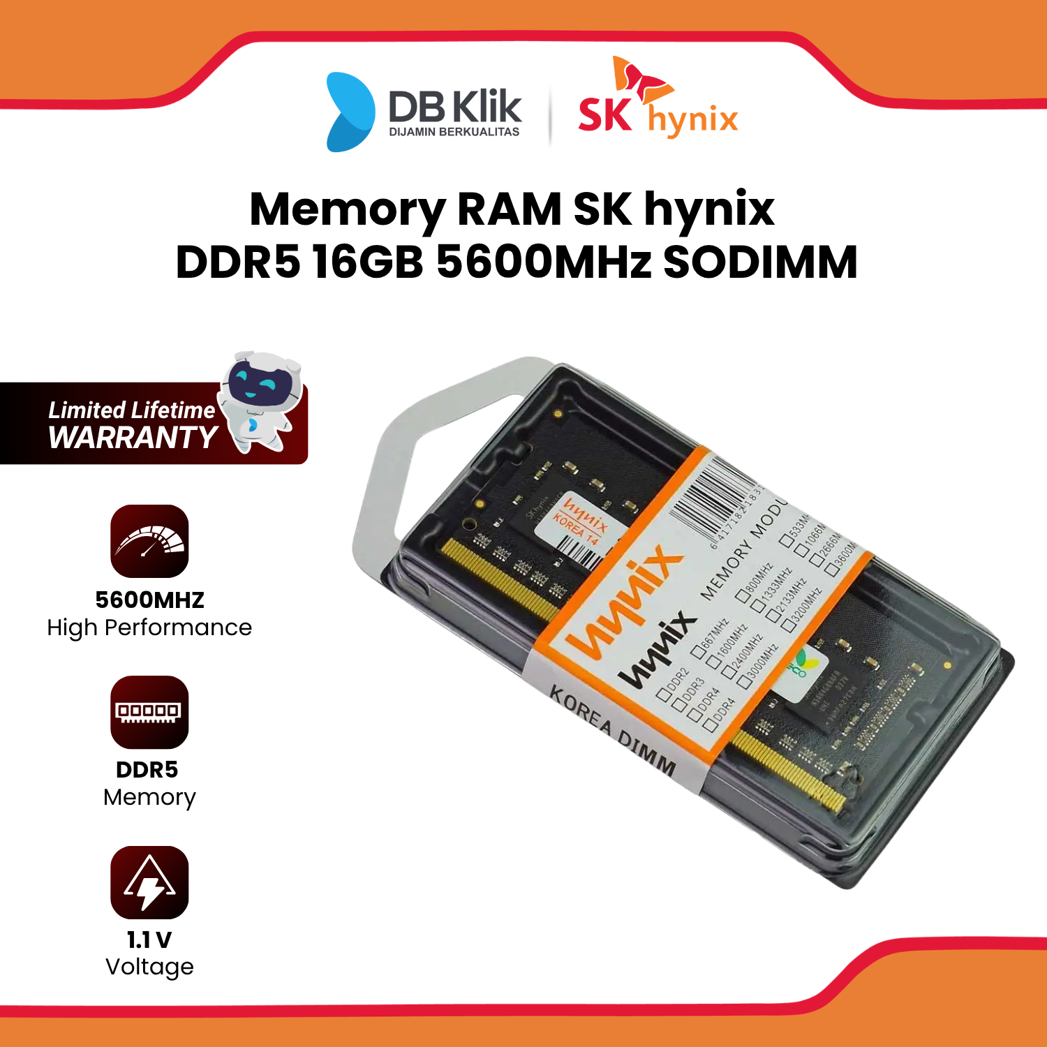 Memory RAM SK hynix DDR5 16GB 5600MHz SODIMM