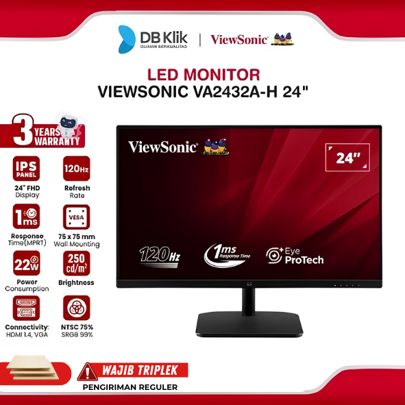Monitor VIEWSONIC  VA2432A-H 24" FHD IPS 120Hz 1ms HDMI VGA