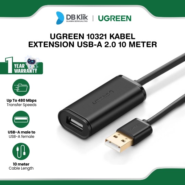 Kabel Usb Extension UGreen Usb-A 2.0 Male to Female 10Meter (10321)