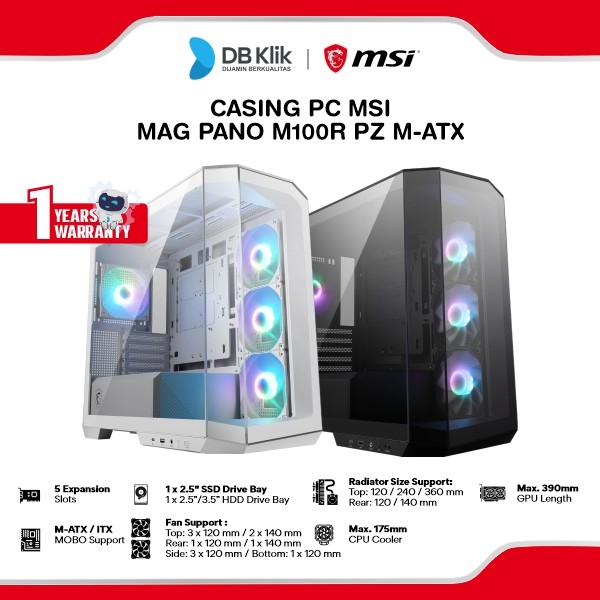 Casing PC MSI MAG PANO M100R PZ M-ATX (Pre-Installed 4 ARGB Fan)