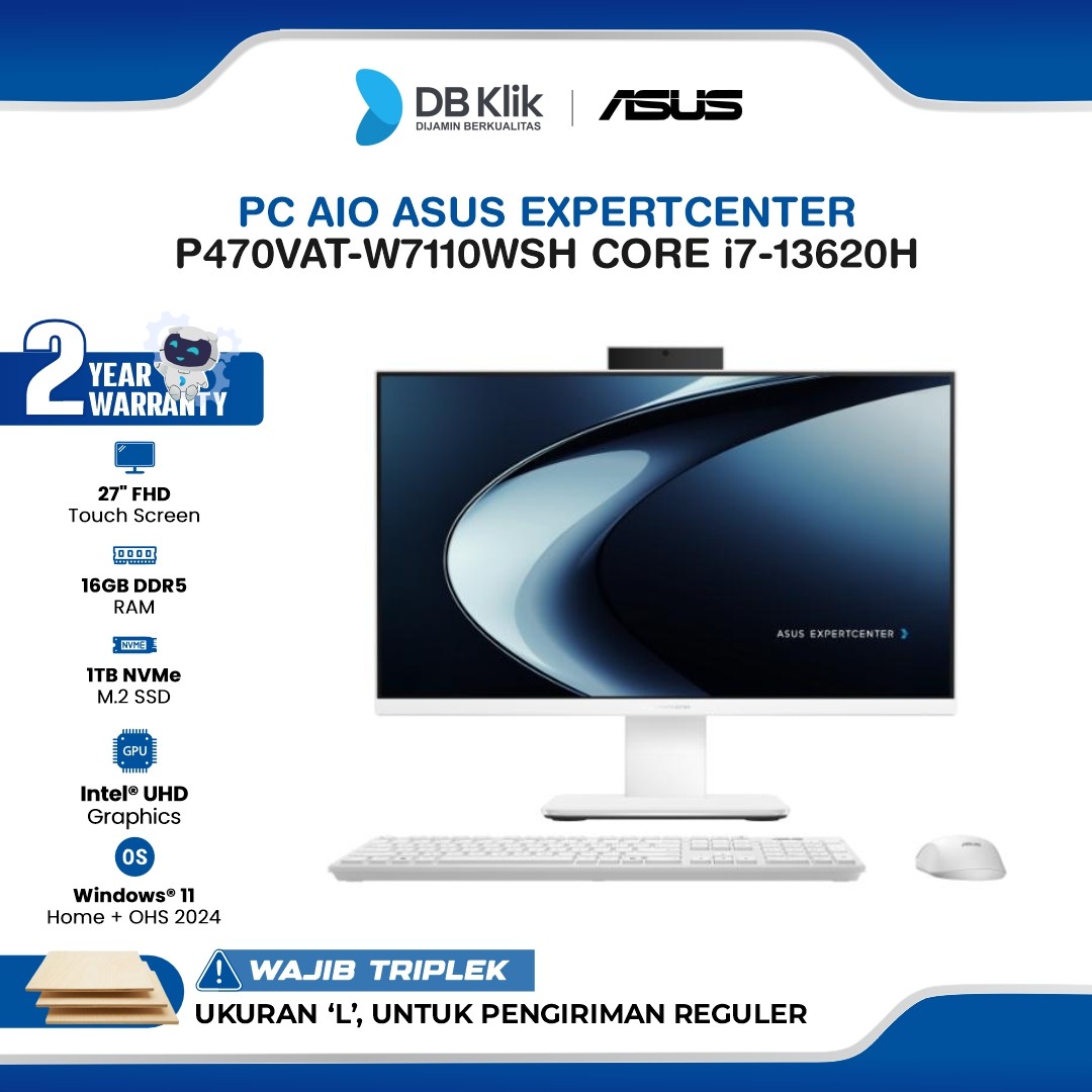 PC AIO ASUS ExpertCenter P470VAT-W7110WSH INTEL Core i7-13620H 16GB DDR5/1TB M.2 NVMe INTEL UHD Windows 11 Home + Microsoft Office Home 2024 27" FHD Touch Screen - White