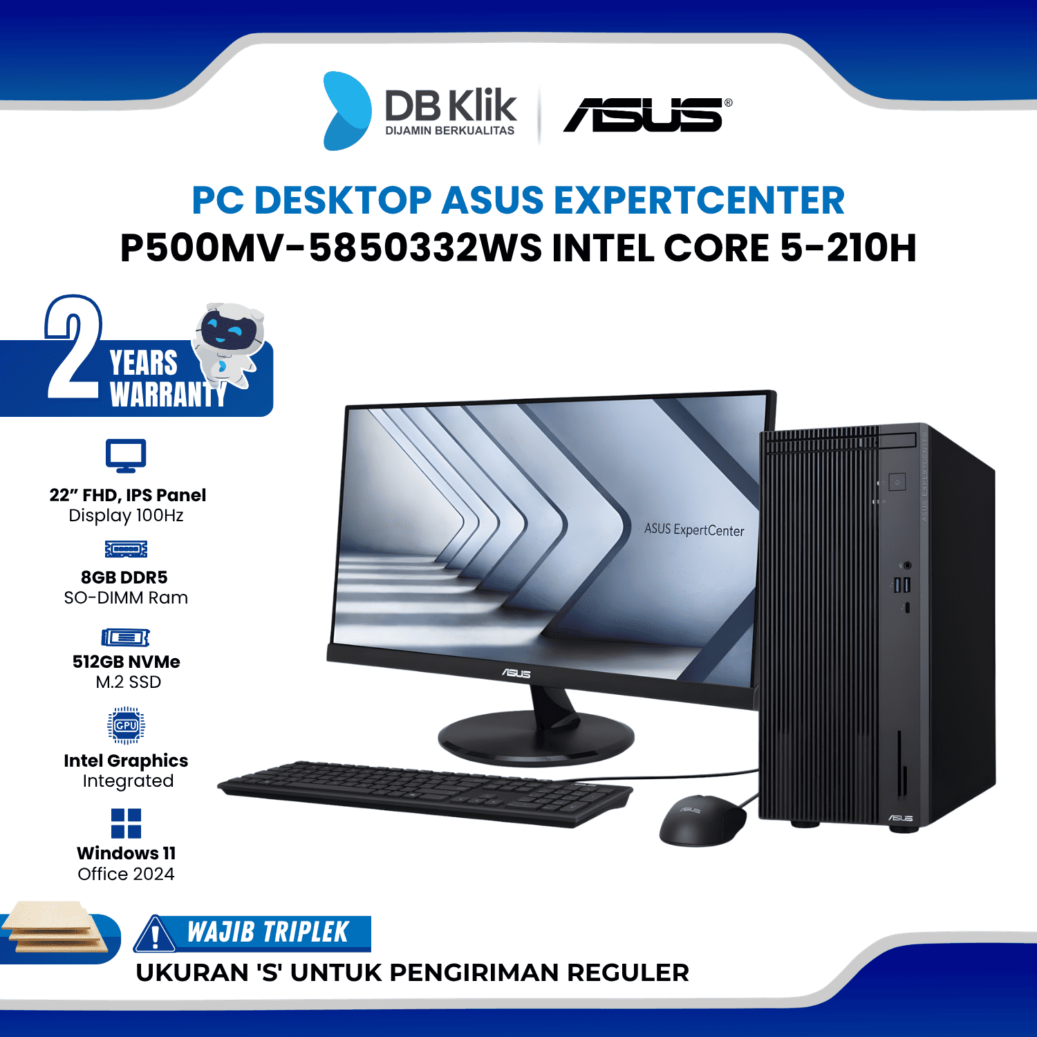 PC Desktop ASUS ExpertCenter P500MV-5850332WS INTEL Core 5-210H 8GB DDR5/512GB M.2 NVMe INTEL UHD Windows 11 Home + Microsoft Office Home Student 2024 With Monitor ASUS C2221HF 22" FHD IPS