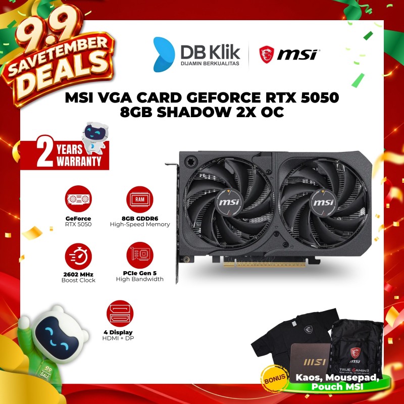 MSI VGA Card GeForce RTX 5050 8GB SHADOW 2X OC GDDR6 - VGA RTX 5050