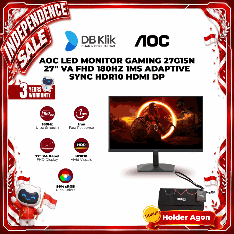 Led Monitor Gaming AOC 27G15N 27" VA Fhd 180Hz 1ms Hdmi Dp