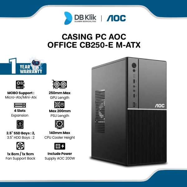 Casing PC AOC Office CB250-E m-ATX include PSU 200W