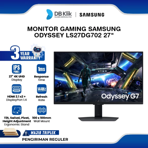 Monitor Gaming SAMSUNG Odyssey LS27DG702 27" 4K UHD IPS 144Hz 1ms AMD FreeSync + NVIDIA G-Sync HDR400 Full Ergonomic Stand Built in Speaker HDMI DP