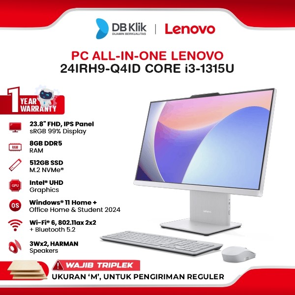 Lenovo 24IRH9-Q4ID PC AIO INTEL Core i3-1315U 8GB DDR5/512GB M.2 NVMe Windows 11 Home + Microsoft Office Home Student 2024 23.8" FHD IPS - Cloud Grey