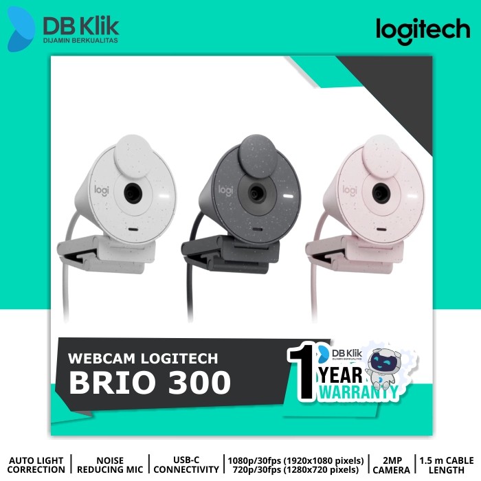 Webcam Logitech Brio 300 Full HD Shutter Privasi & Noise-Reducing Mic