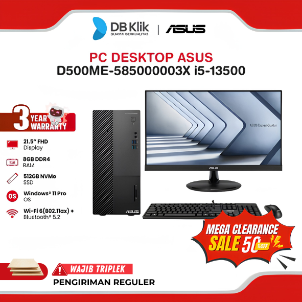 PC Desktop ASUS D500ME-585000003X INTEL Core i5-13500 8GB DDR4/512GB M.2 INTEL UHD Windows 11 Pro With Monitor ASUS 22" FHD