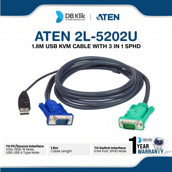 Aten 2L-5202U 1.8Meter Usb KVM Cable with 3 in 1 SPHD