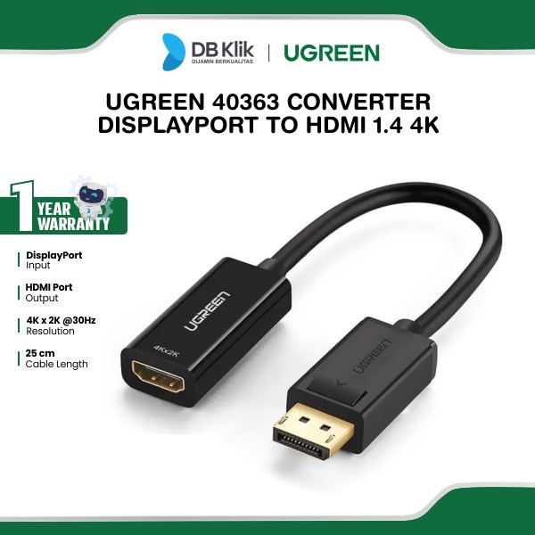 Converter UGreen Display Port Male to Hdmi 1.4 4K Female (40363)