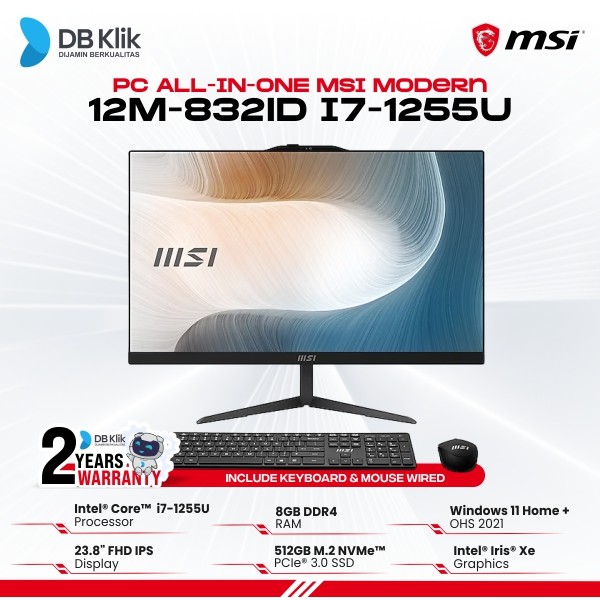 Pc Aio Msi Modern AM242 12M-832ID i7-1255U 8/512GB 24" Win Ohs Black