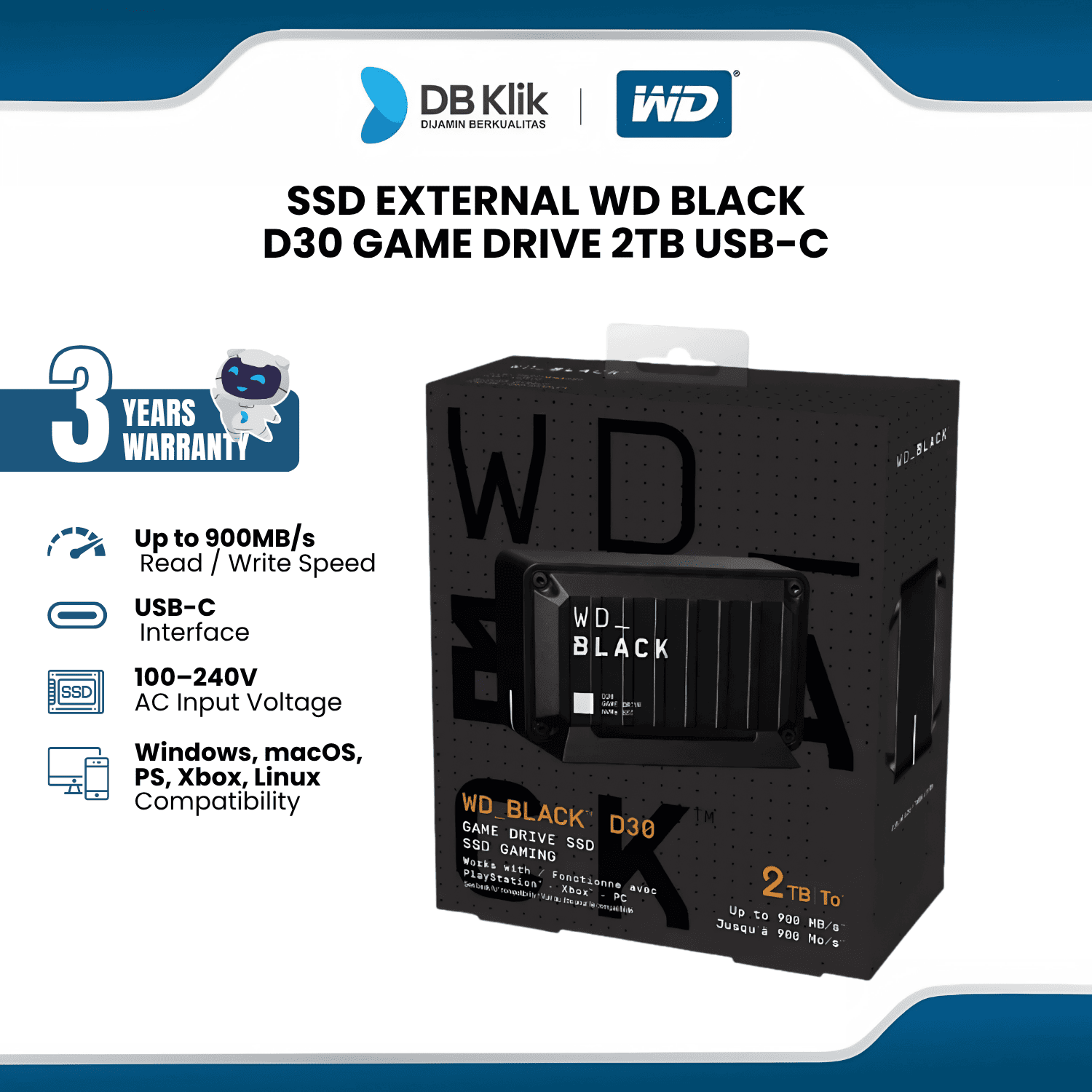SSD External WD Black D30 2TB Game Drive