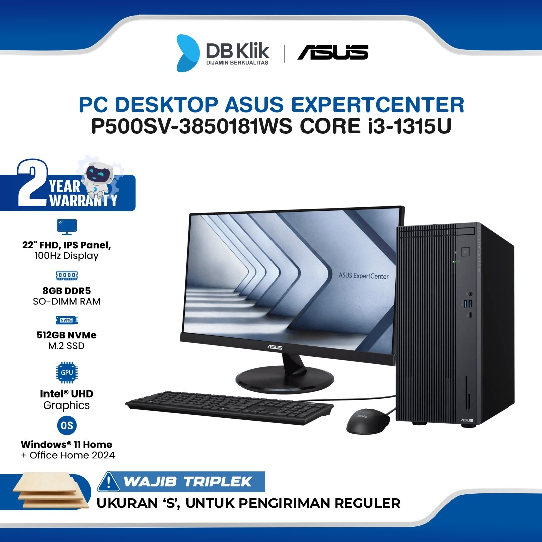 PC Desktop ASUS ExpertCenter P500SV-3850181WS INTEL Core i3-1315U 8GB DDR5/512GB M.2 NVMe INTEL UHD Windows 11 Home + Microsoft Office Home Student 2024 With Monitor ASUS C2221HF 22" FHD IPS